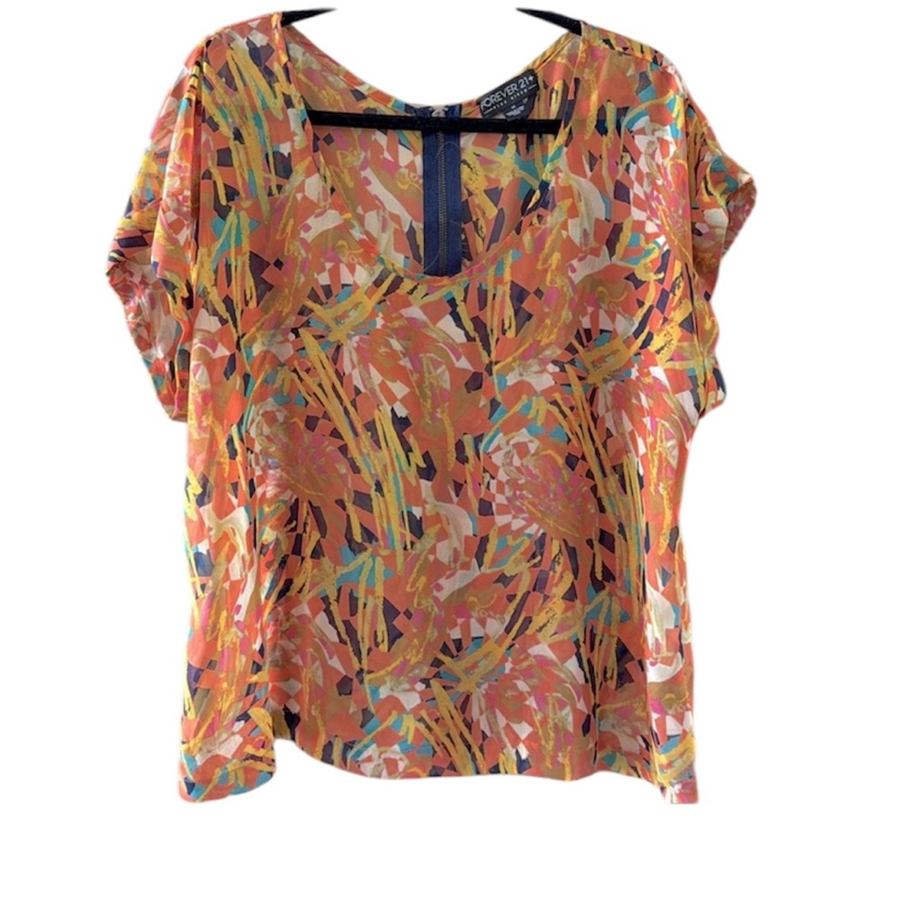 Forever 21+ Plus Women’s Colorful Semi Sheer Blouse 1X